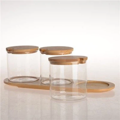 Staklena posuda za pohranu s poklopcem od bambusa
