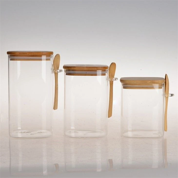 Clear Square Glass Storage Jar With Bamboo Lids