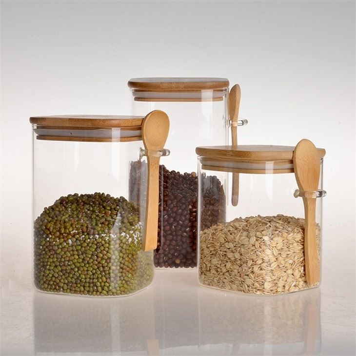 Clear Square Glass Storage Jar With Bamboo Lids