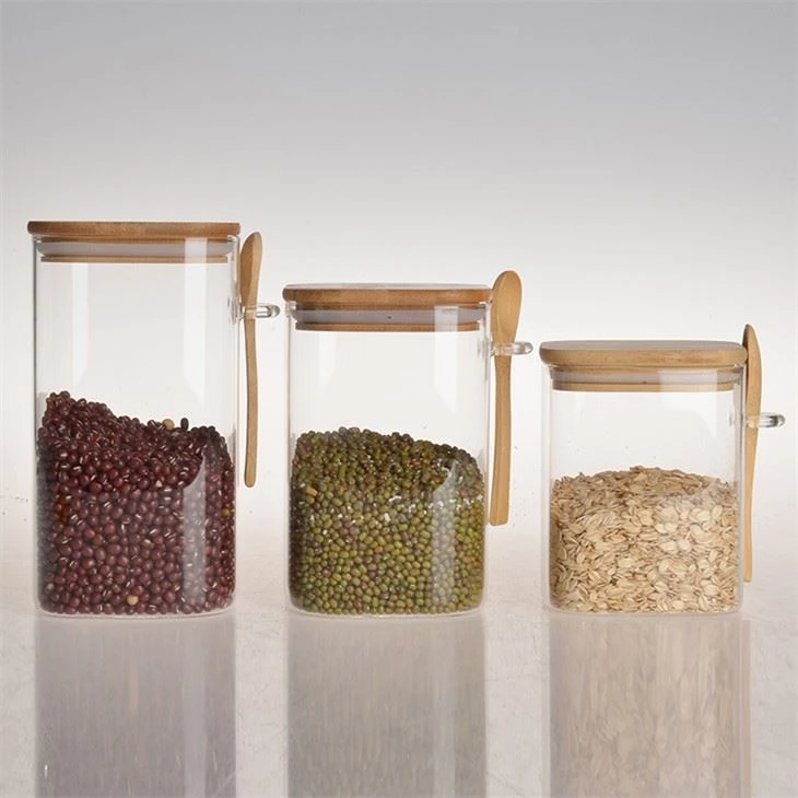 Clear Square Glass Storage Jar With Bamboo Lids