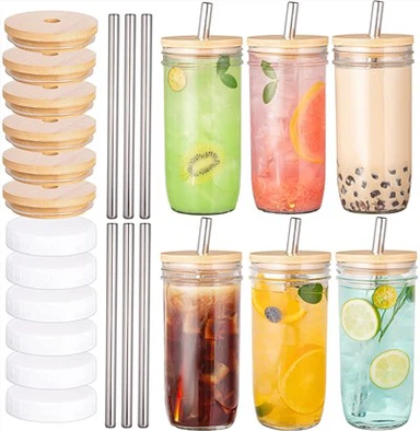Mason Jar sa slamkama od bambusa i poklopca